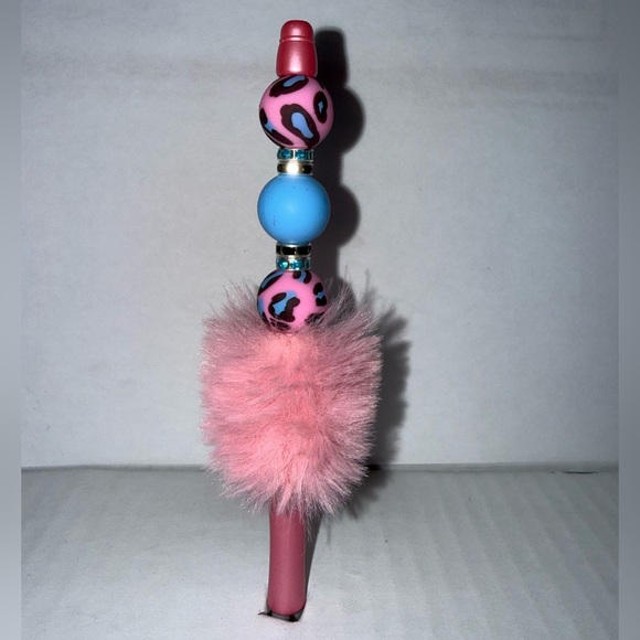 Handmade Other - Handmade Beaded Pen- Pink and Blue Silicone Beads with Fluffy Base.